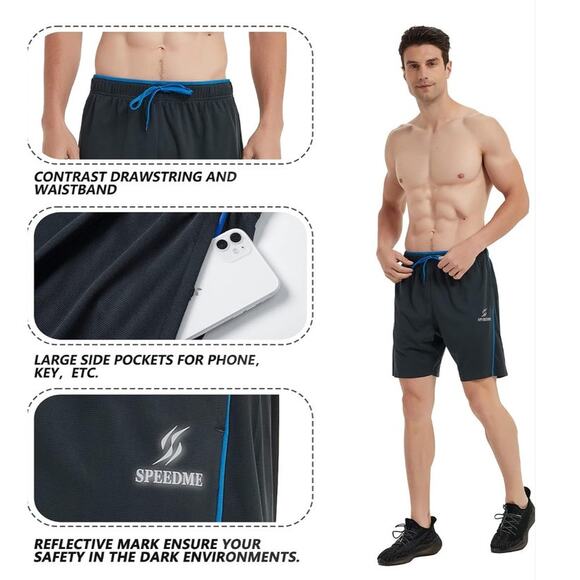 3 Pack MEDIUM Mens Athletic Shorts with Pockets Quick Dry - Picture 2 of 7